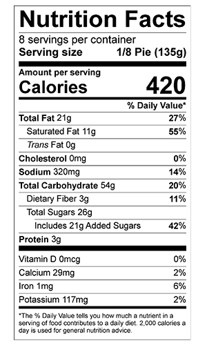 blueberry pie nutrition label