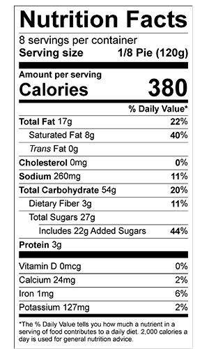 dutch apple pie nutrition label