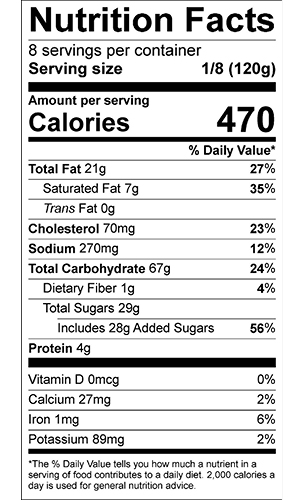 Pecan Pie nutrition label