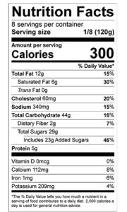 pumpkin pie nutrition label