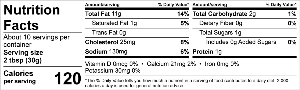 green onion bacon nutrition label