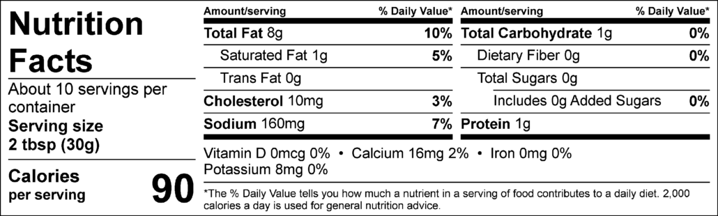 Spinach nutrition label